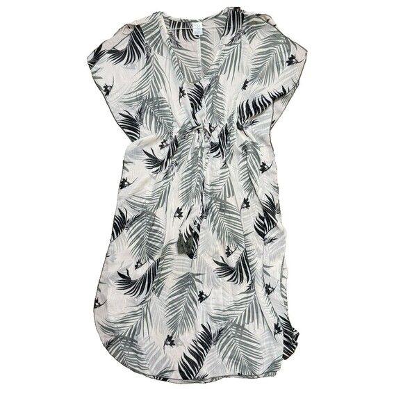Kona Sol Swimsuit Cover Up Tropical Palm Leaves Sheer Caftan Dress Womens Small - Picture 1 of 6